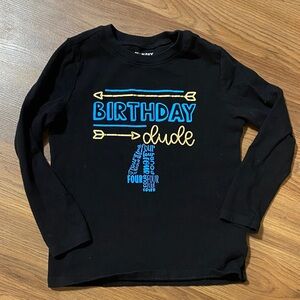 ✨8/$10.  Old Navy. Black Birthday Dude Long Sleeve Tee. 5T